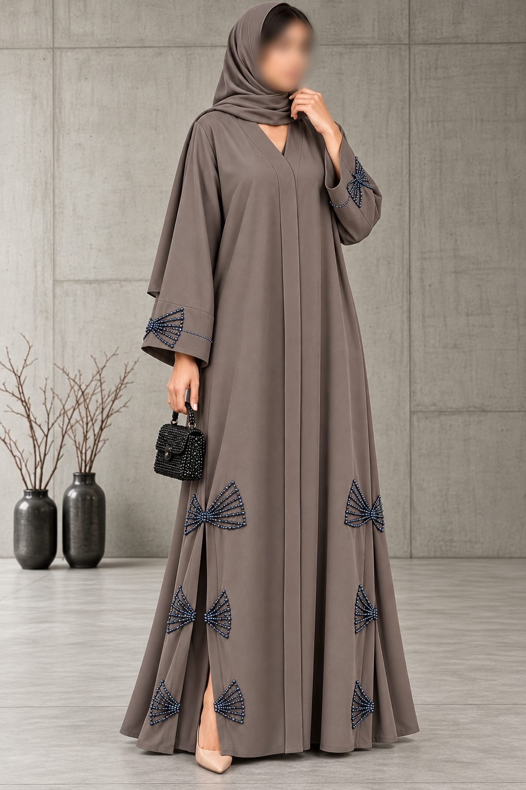 Farwa Italian 3 Bow Cutdana Embroidery Work | Abaya Abdanis