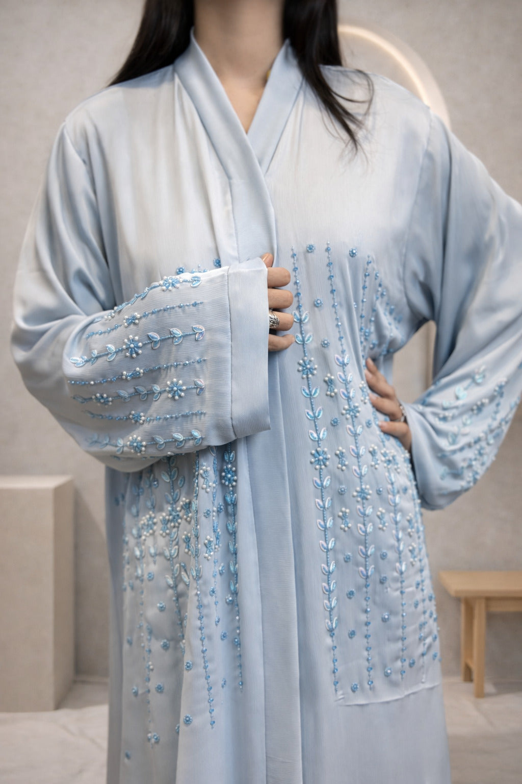 Monkey Cut Dana Front Open Crinkle Korean Nida Abaya for Women in Pakistan – Luxury Modest Wear by Abdanis