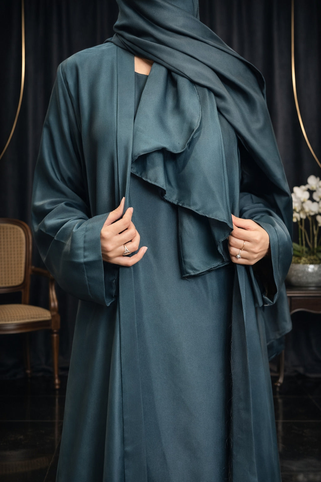 Nida Attach Inner Upper Korean Imported Nida Black Abaya for Women in Pakistan – Luxury Modest Wear by Abdanis