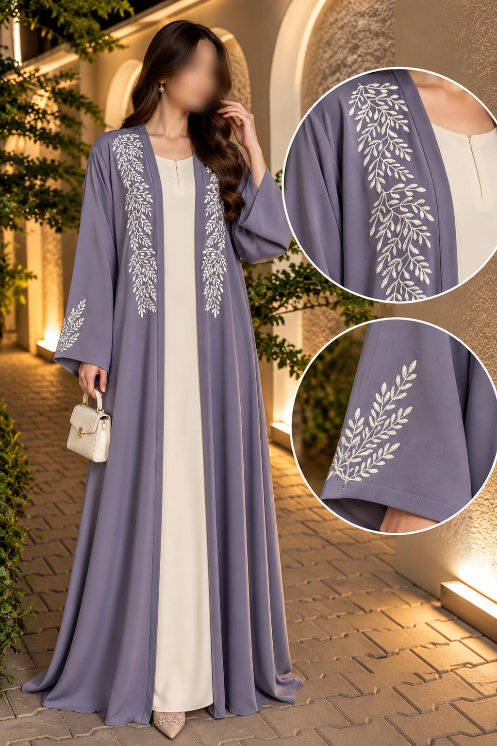 Arabic Double Upper Bail Embroidery Abaya | Abdanis