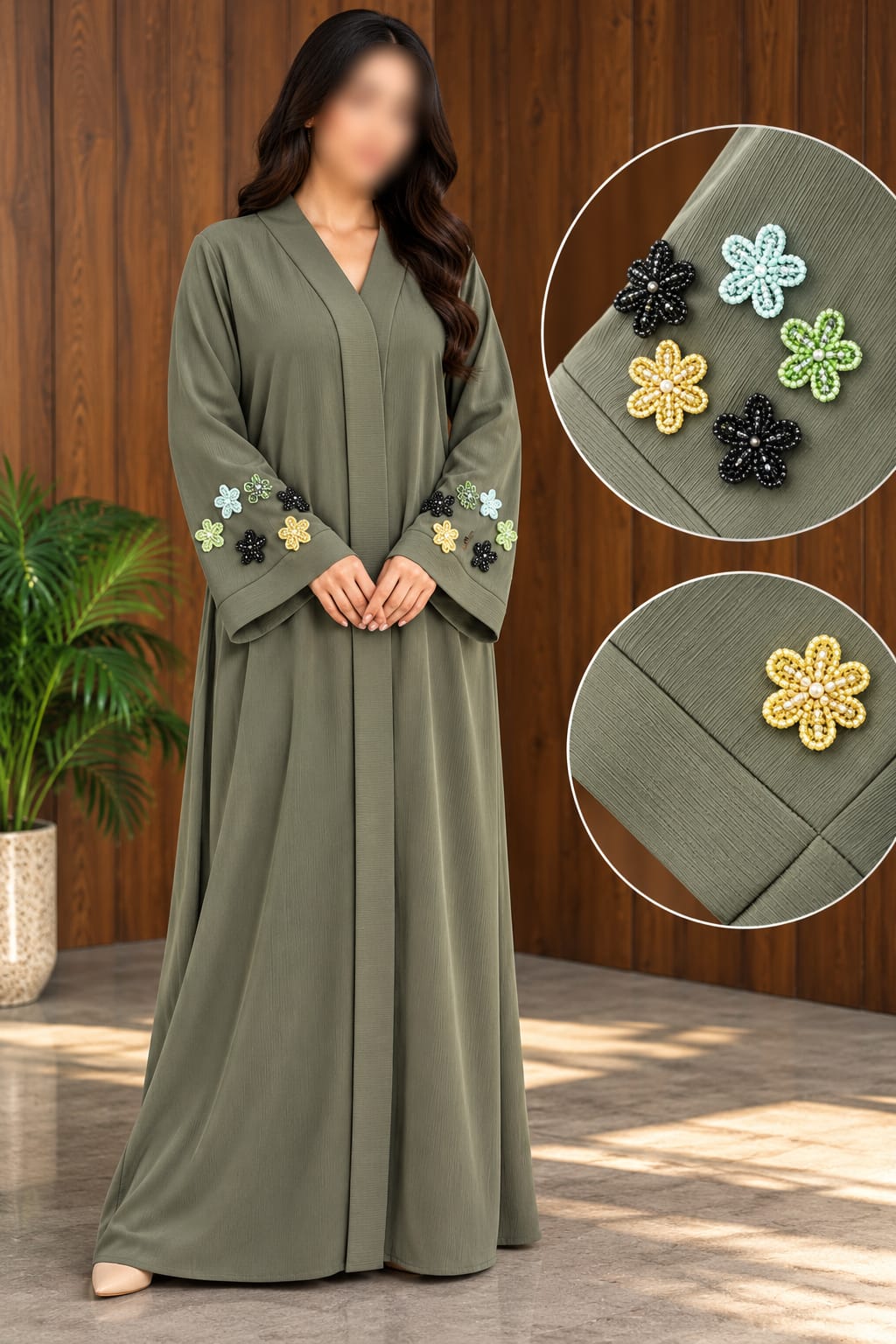 Noorulain Elegant Sleeves Floral Cut Dana Abaya