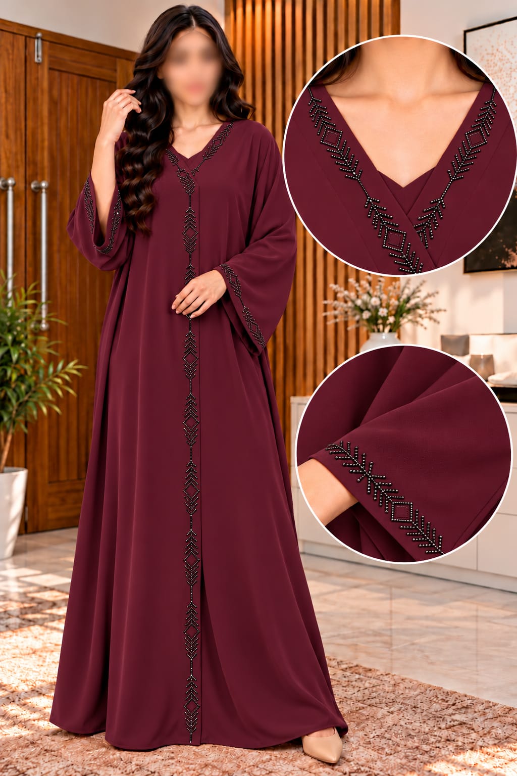 Khushbu Maxi Abaya Elegant Stone-Line Abaya – Wide Sleeve Collection | Abdanis