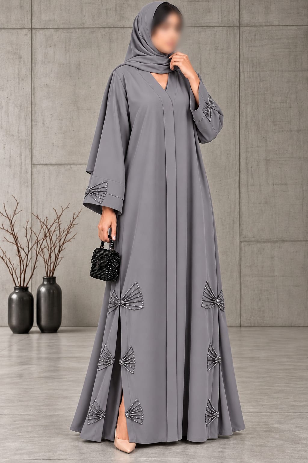 Farwa Italian 3 Bow Cutdana Embroidery Work | Abaya Abdanis