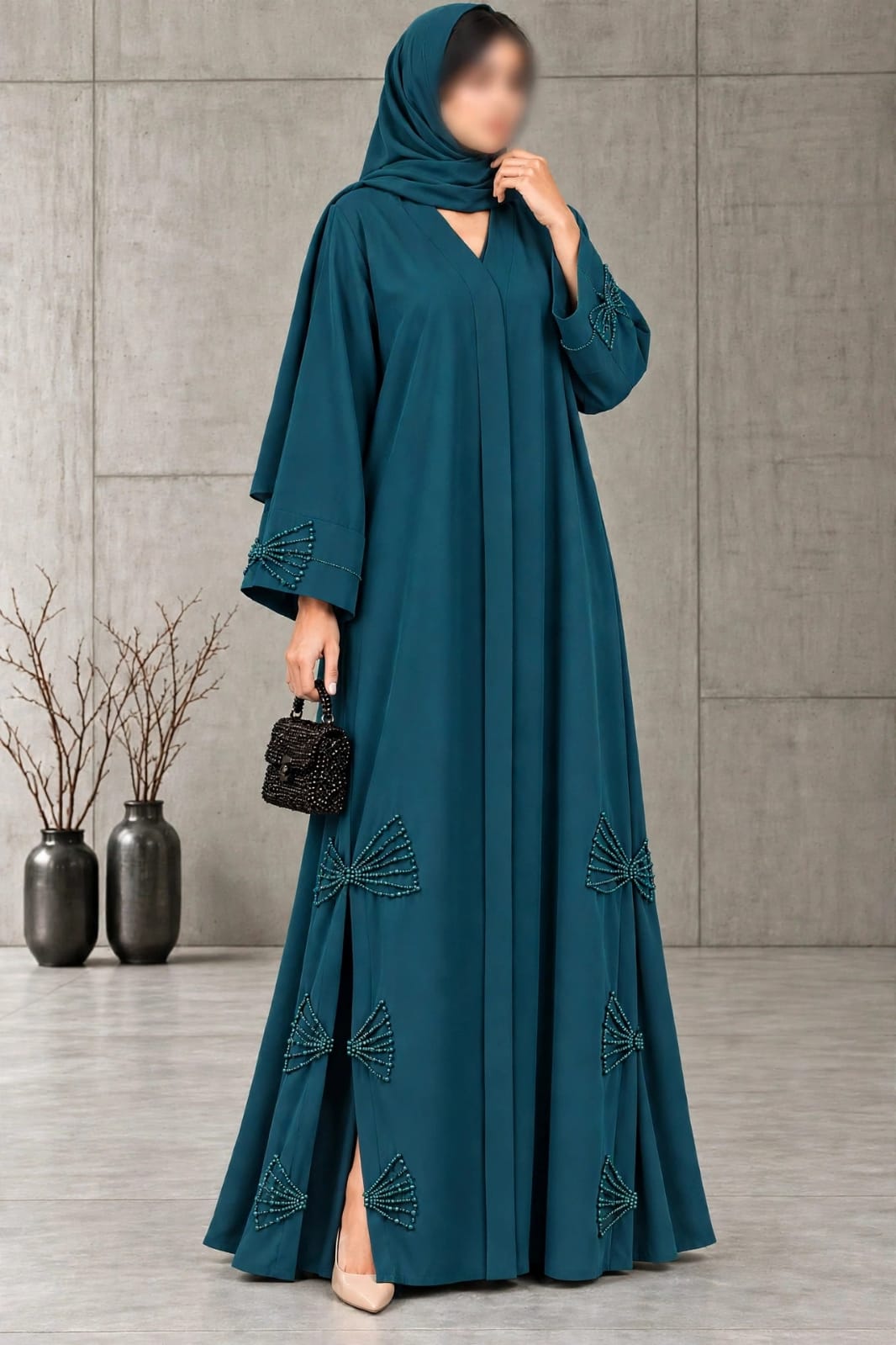 Farwa Italian 3 Bow Cutdana Embroidery Work | Abaya Abdanis