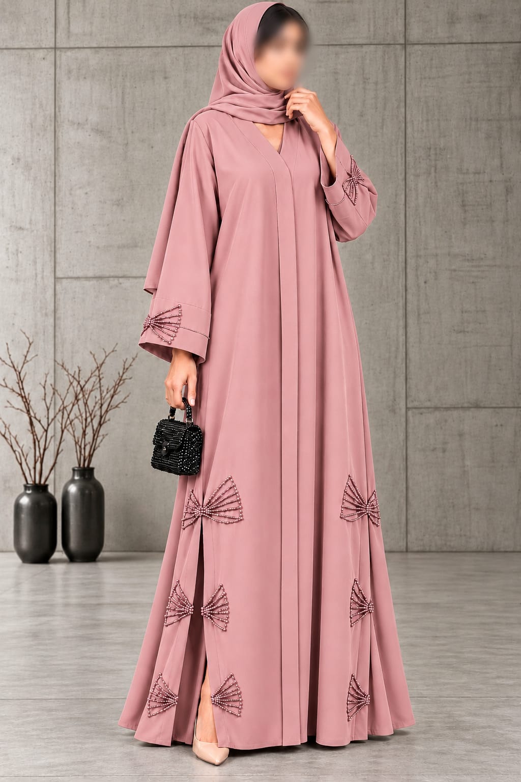 Farwa Italian 3 Bow Cutdana Embroidery Work | Abaya Abdanis