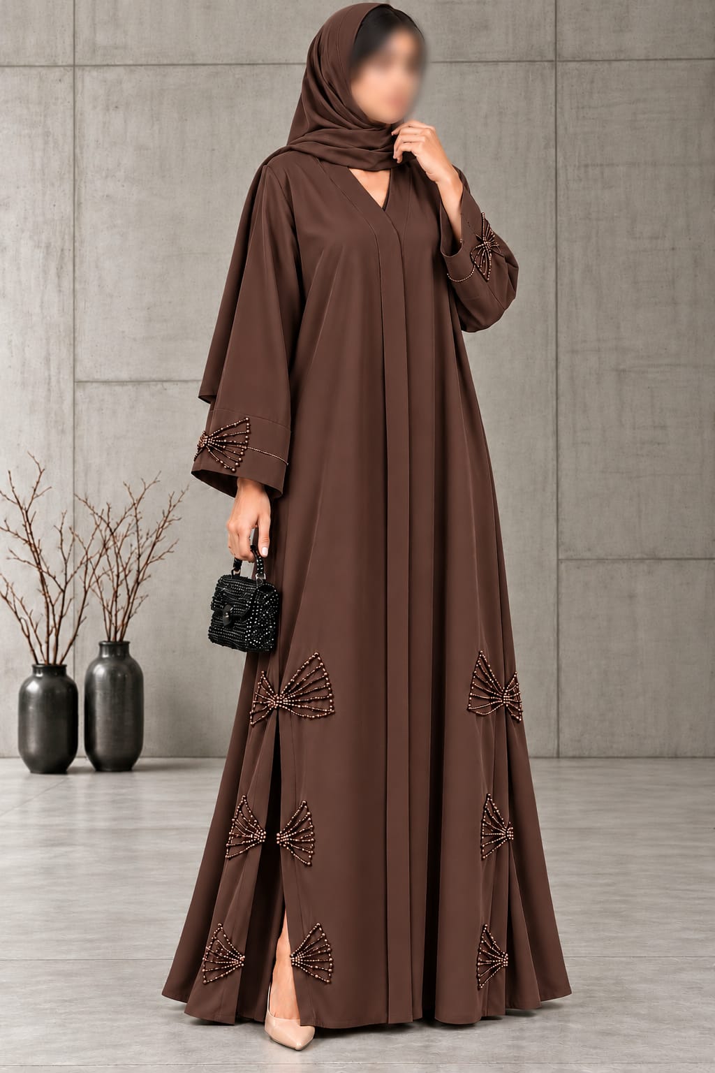 Farwa Italian 3 Bow Cutdana Embroidery Work | Abaya Abdanis