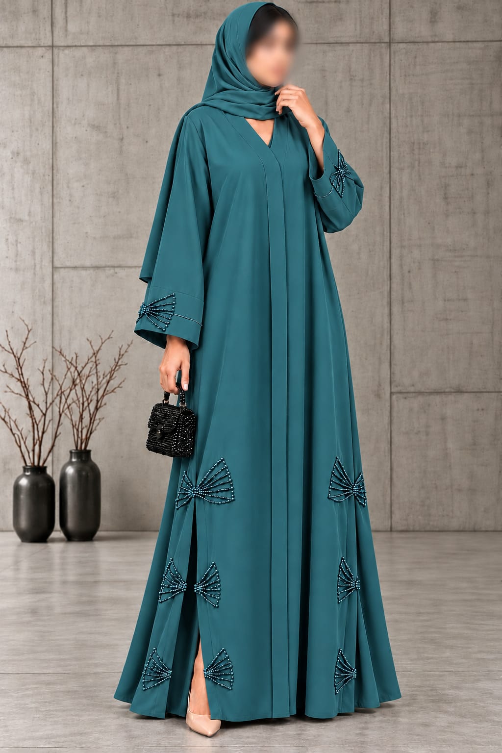 Farwa Italian 3 Bow Cutdana Embroidery Work | Abaya Abdanis