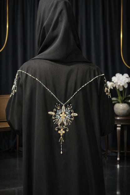 Black Shoulder & Back Contrast Handwork Luxury Abaya| Abdanis