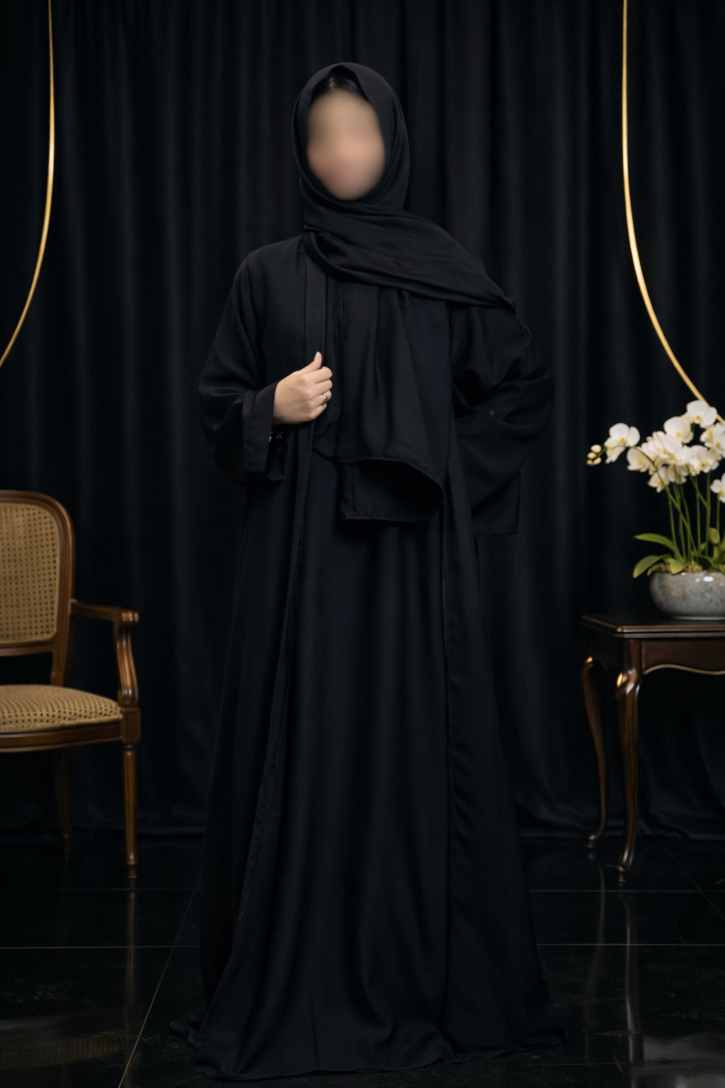 Nida Attach Inner Upper Korean Imported Nida Black Abaya for Women in Pakistan – Luxury Modest Wear by Abdanis