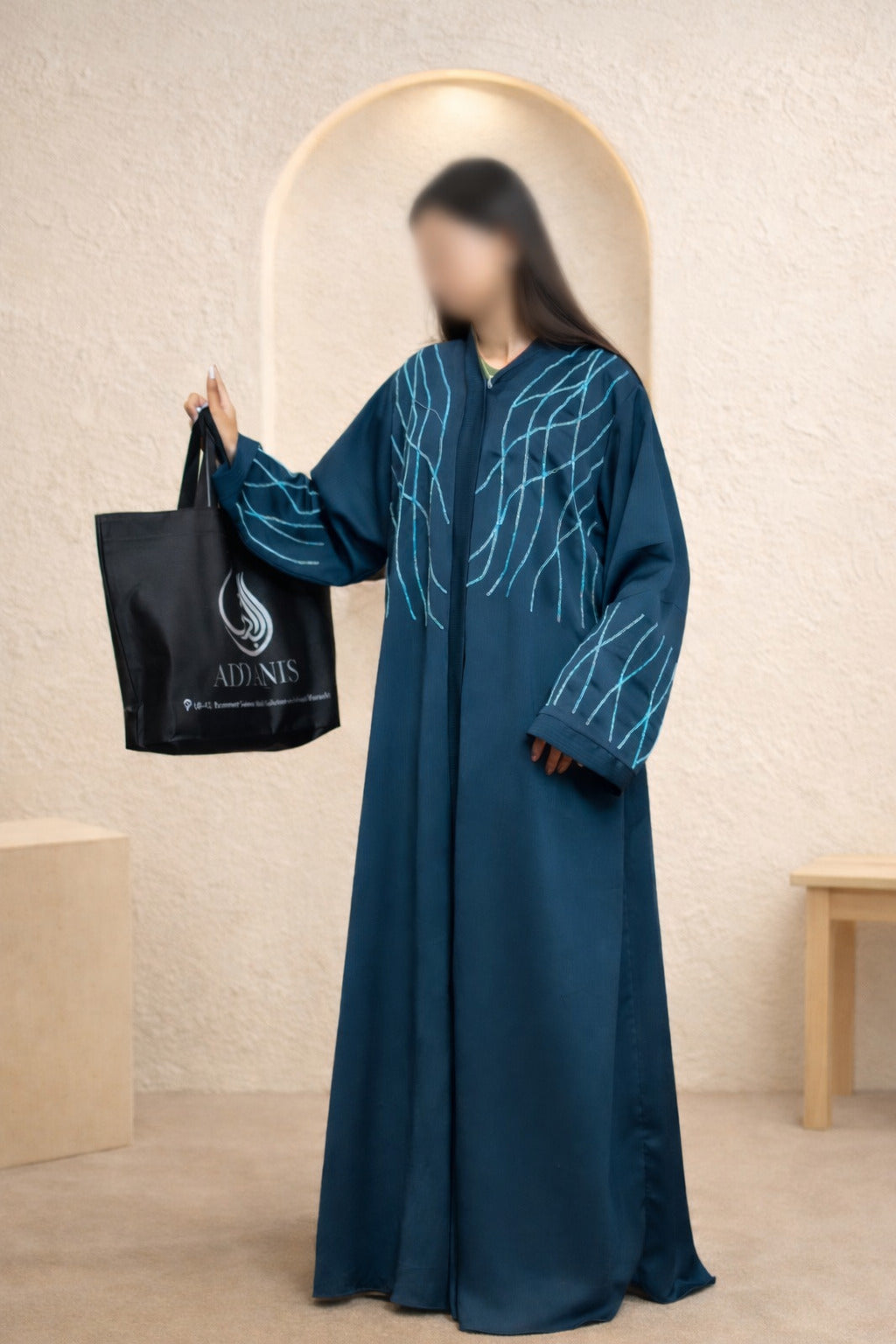 Anshara Sneaky Lines embroidered luxury abaya for women
