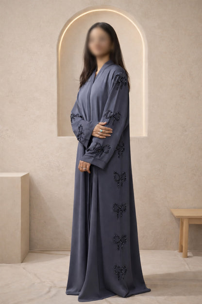 Front Open Crinkle Big Bow Cut Dana Luxury Abaya | Abdanis
