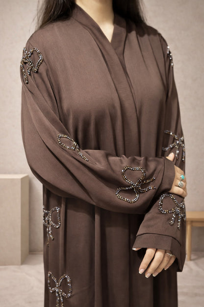Front Open Crinkle Big Bow Cut Dana Luxury Abaya | Abdanis