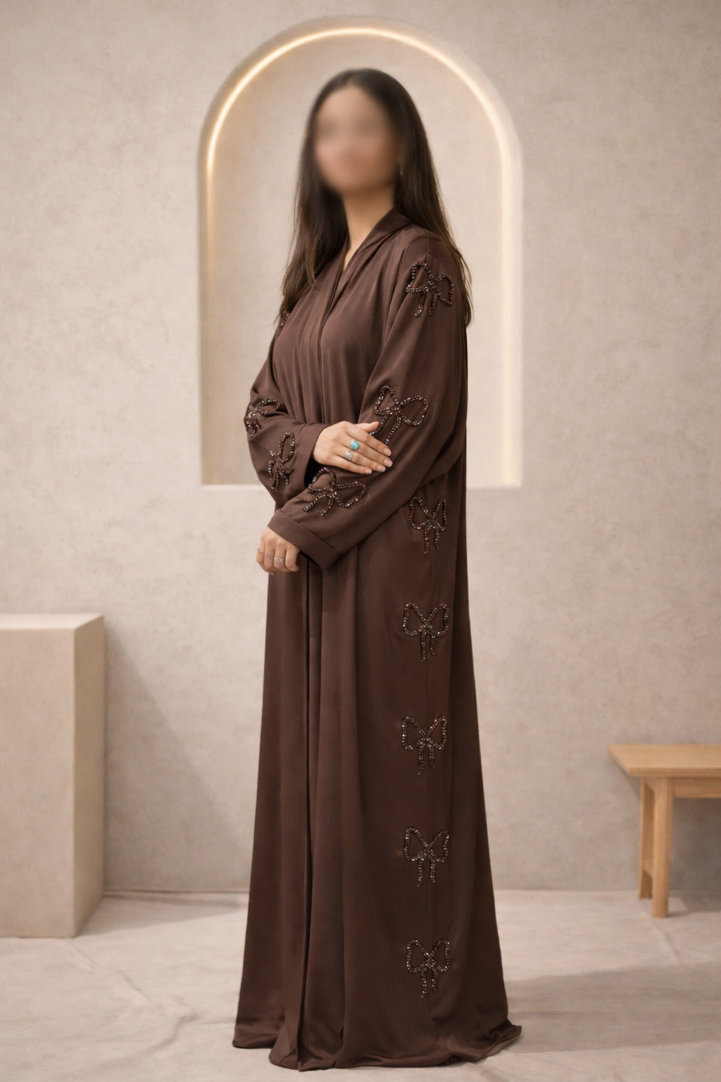 Front Open Crinkle Big Bow Cut Dana Luxury Abaya | Abdanis