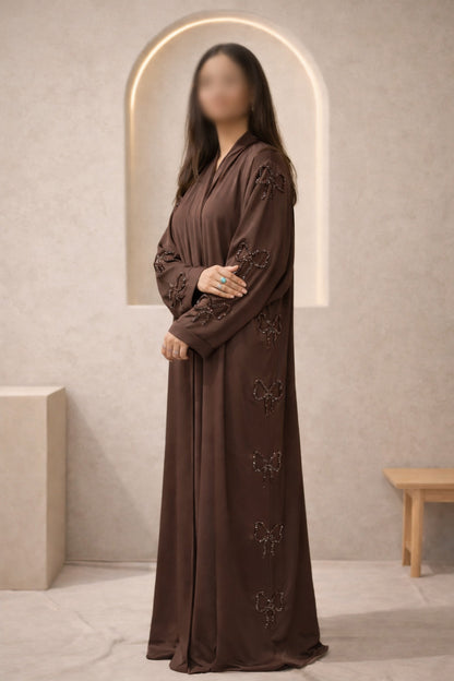 Front Open Crinkle Big Bow Cut Dana Luxury Abaya | Abdanis
