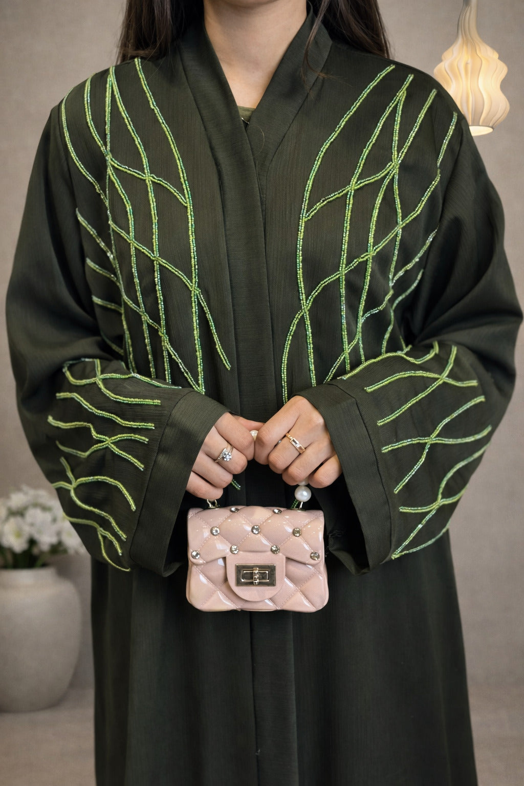 Anshara Sneaky Lines embroidered luxury abaya for women
