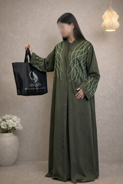 Anshara Sneaky Lines embroidered luxury abaya for women
