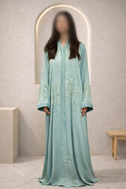 Monkey Cut Dana Front Open Crinkle Korean Nida Abaya for Women in Pakistan – Luxury Modest Wear by Abdanis