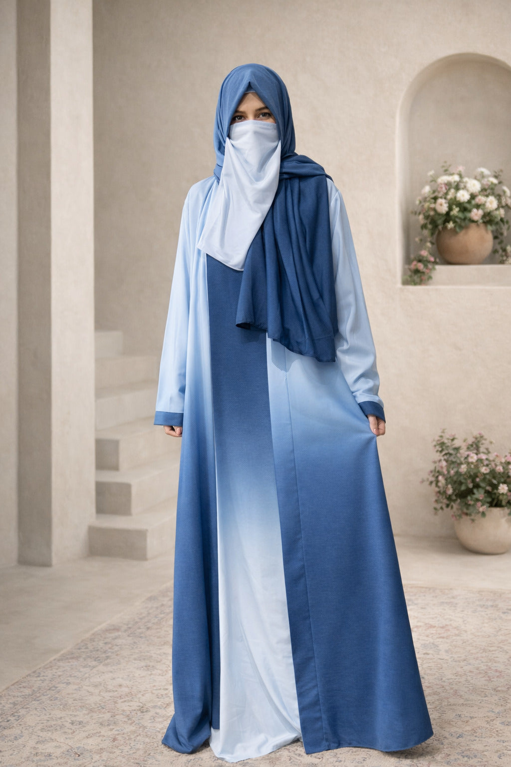 Dual Blue Korean Silk Inner Upper Abaya for Women in Pakistan – Luxury Modest Abaya by Abdanis