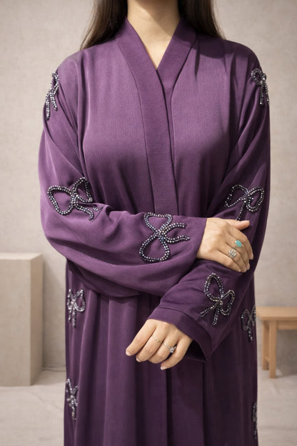 Front Open Crinkle Big Bow Cut Dana Luxury Abaya | Abdanis