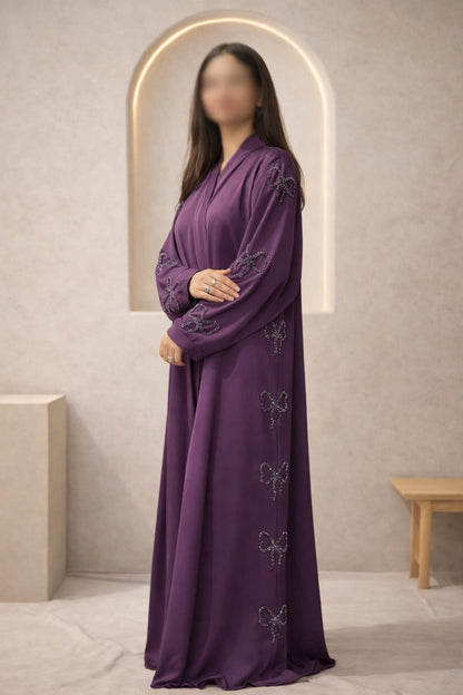 Front Open Crinkle Big Bow Cut Dana Luxury Abaya | Abdanis