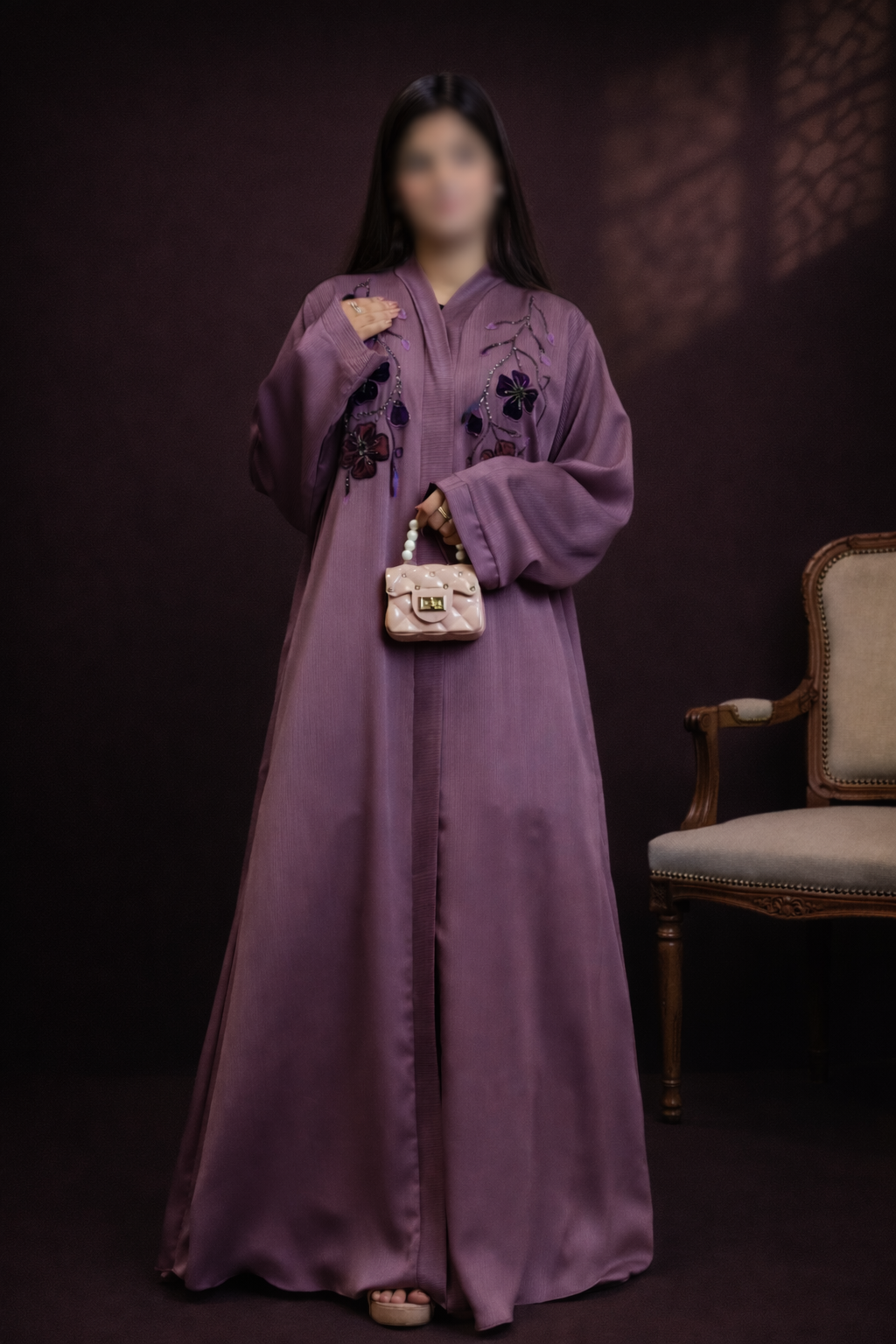 Hafsa floral tissue embroidered designer abaya for women in Pakistan
