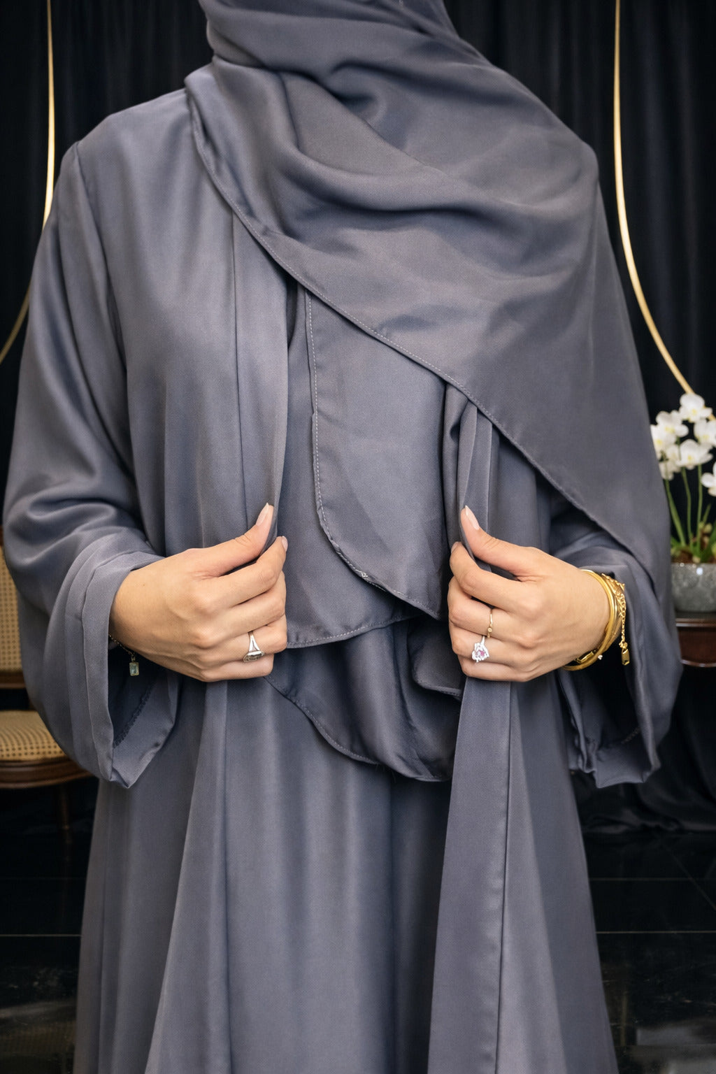 Nida Attach Inner Upper Korean Imported Nida Black Abaya for Women in Pakistan – Luxury Modest Wear by Abdanis