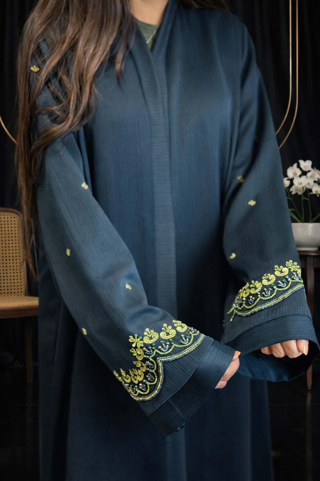 Teal blue embroidered abaya for women Pakistan