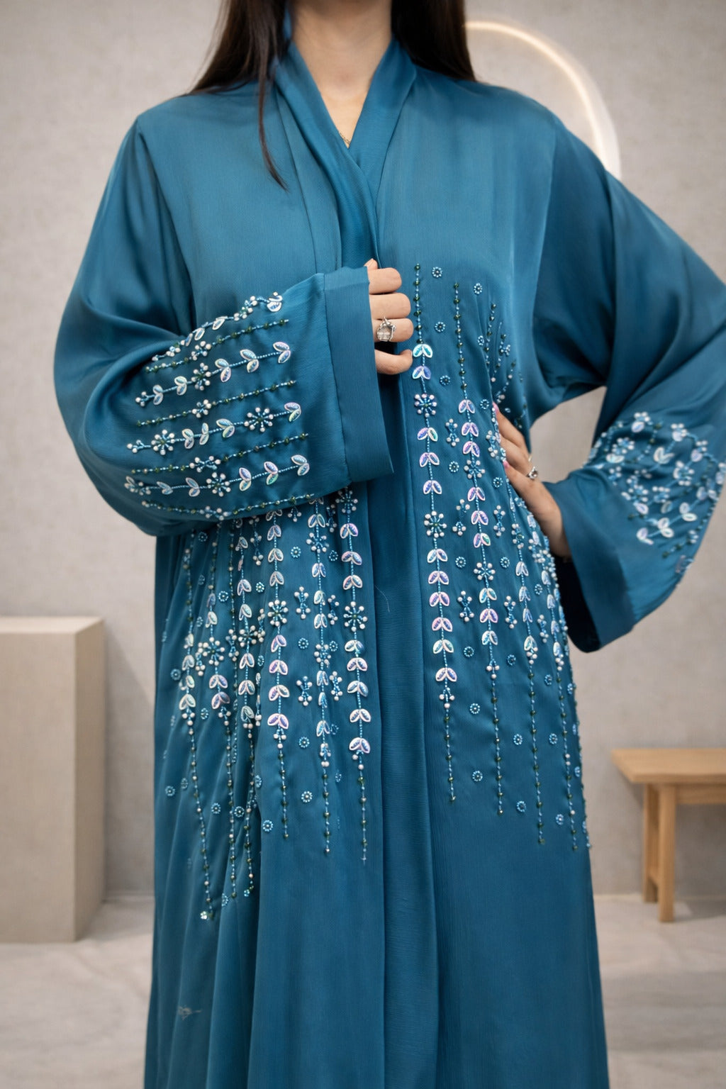 Monkey Cut Dana Front Open Crinkle Korean Nida Abaya for Women in Pakistan – Luxury Modest Wear by Abdanis