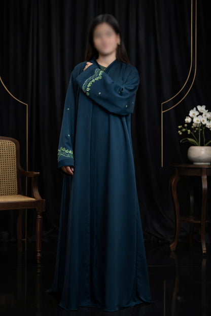 Teal blue embroidered abaya for women Pakistan