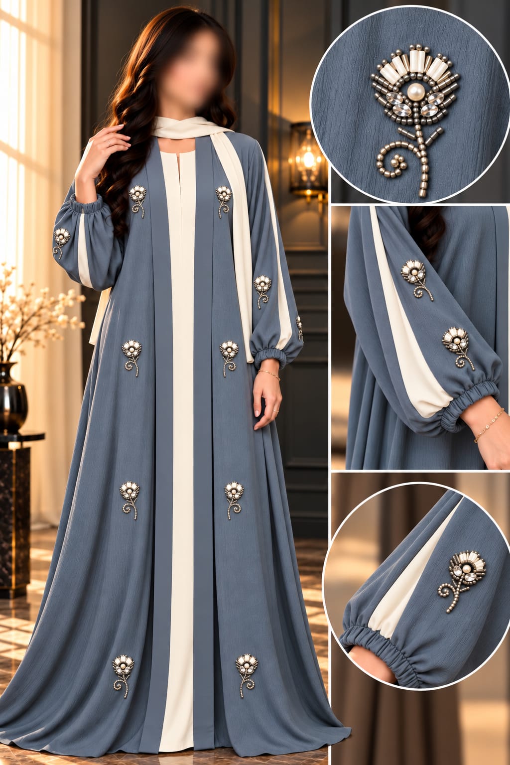 Ayzah Flower Bunch Double Upper Abaya | Abdanis