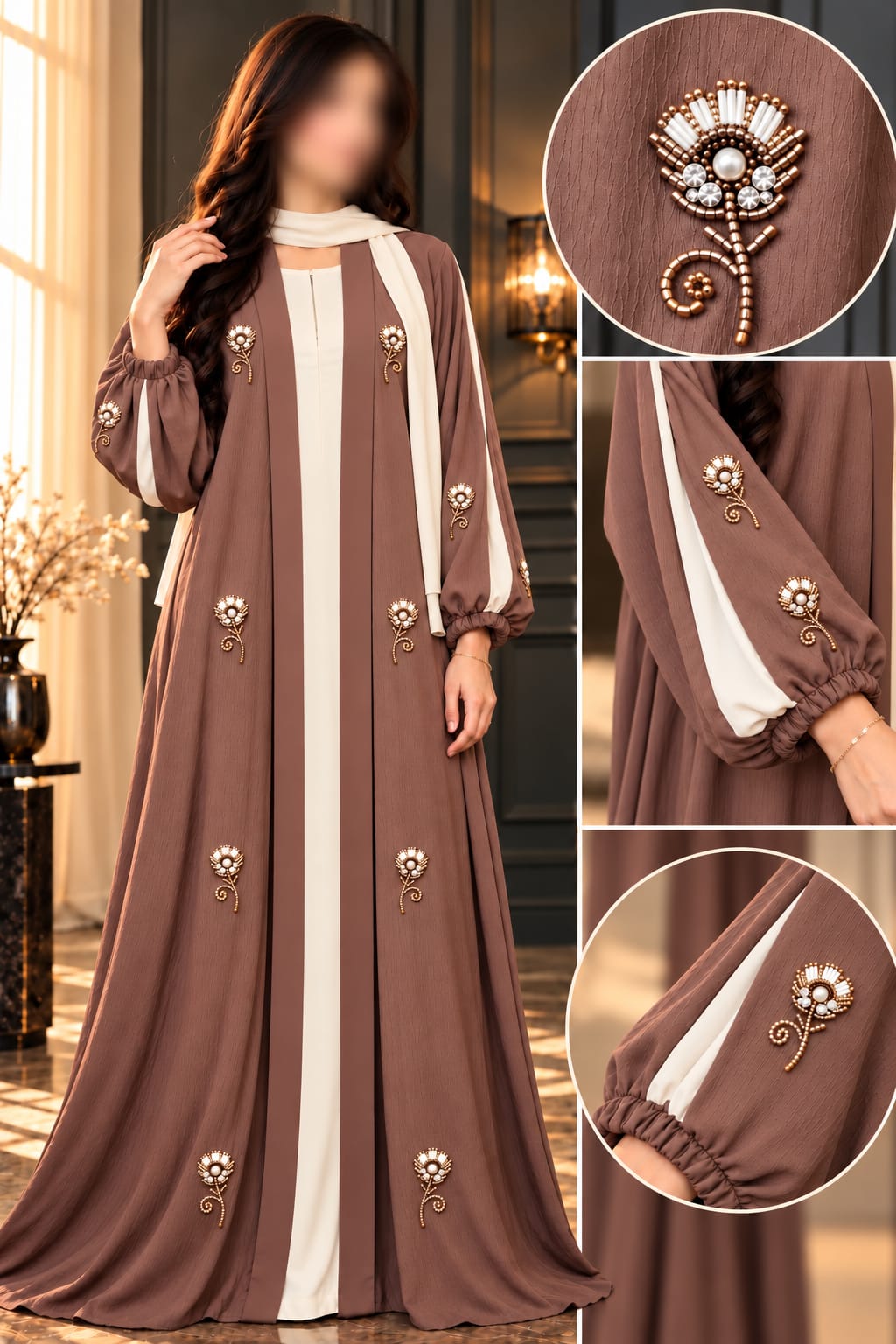 Ayzah Flower Bunch Double Upper Abaya | Abdanis