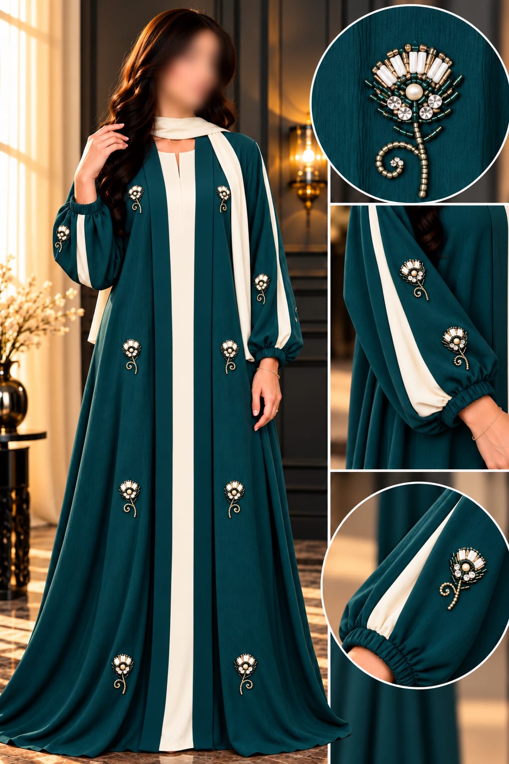 Ayzah Flower Bunch Double Upper Abaya | Abdanis