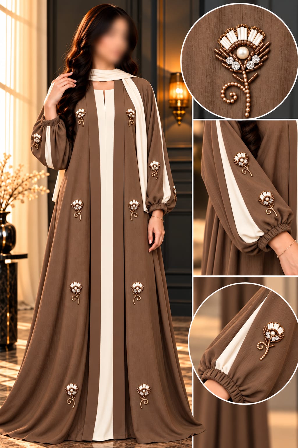 Ayzah Flower Bunch Double Upper Abaya | Abdanis