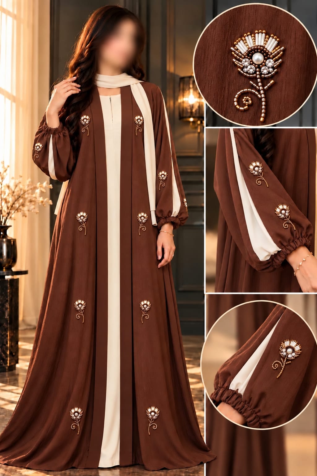 Ayzah Flower Bunch Double Upper Abaya | Abdanis