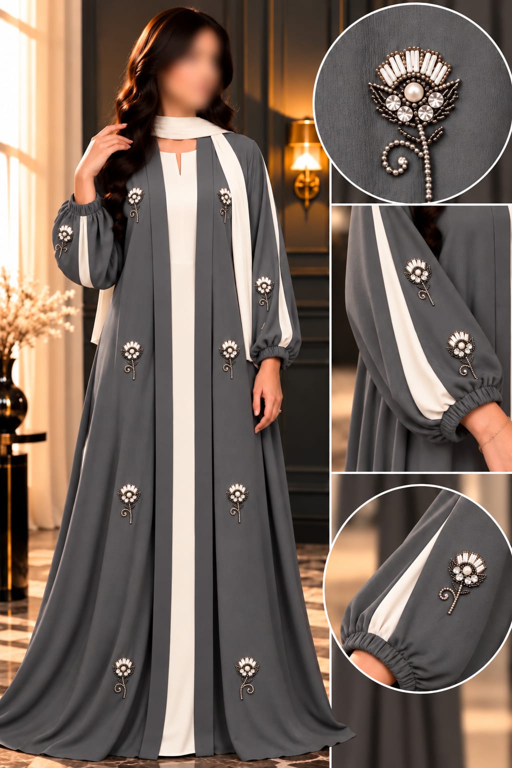 Ayzah Flower Bunch Double Upper Abaya | Abdanis
