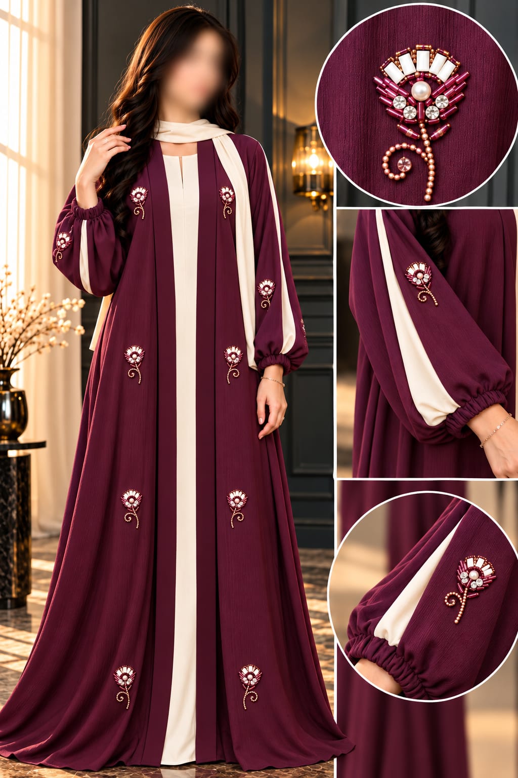 Ayzah Flower Bunch Double Upper Abaya | Abdanis