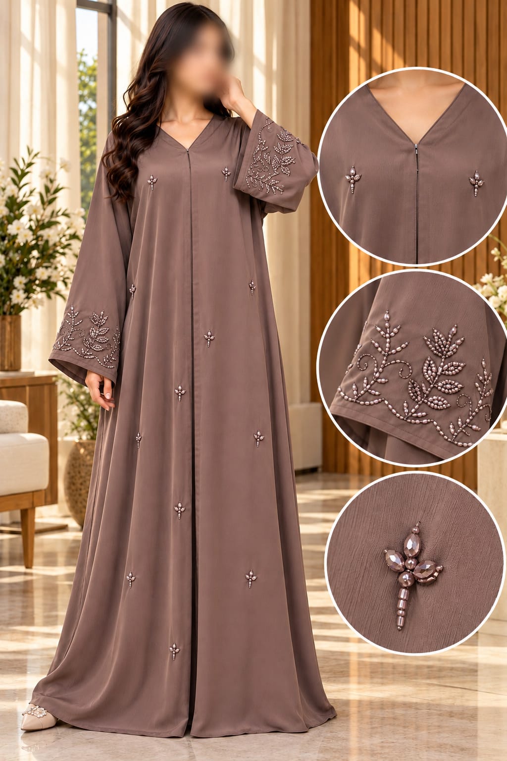 Lumiere Leaf Embellished Abaya | Abdanis