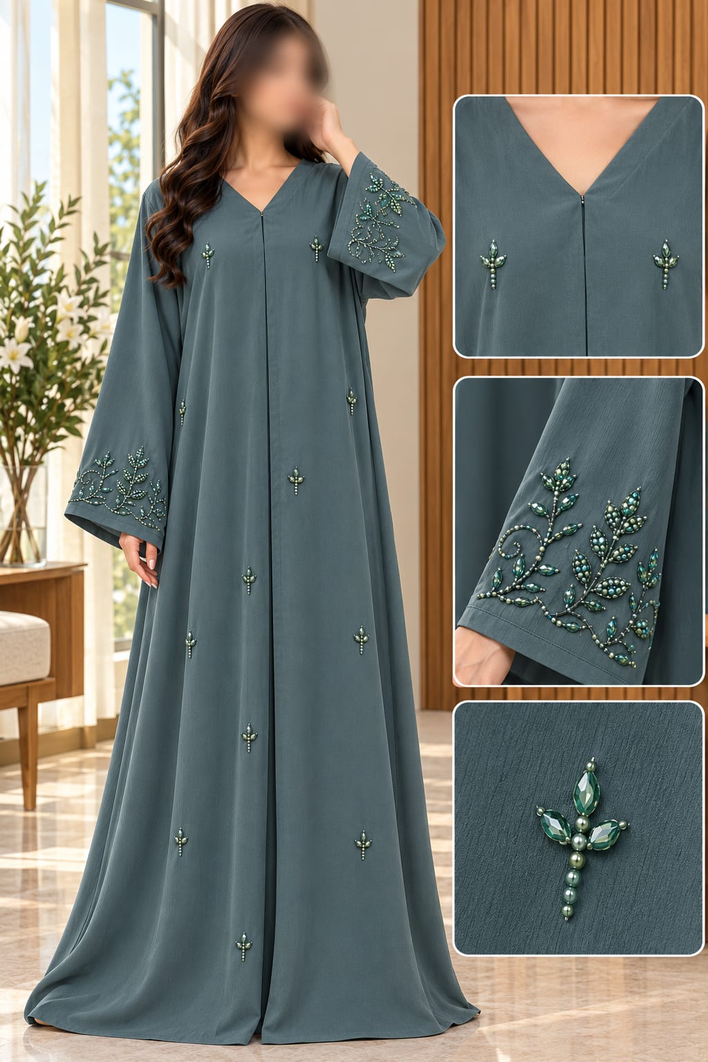 Lumiere Leaf Embellished Abaya | Abdanis