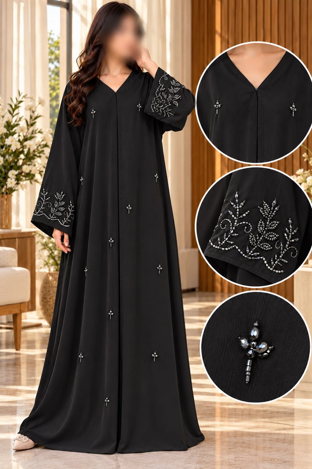 Lumiere Leaf Embellished Abaya | Abdanis