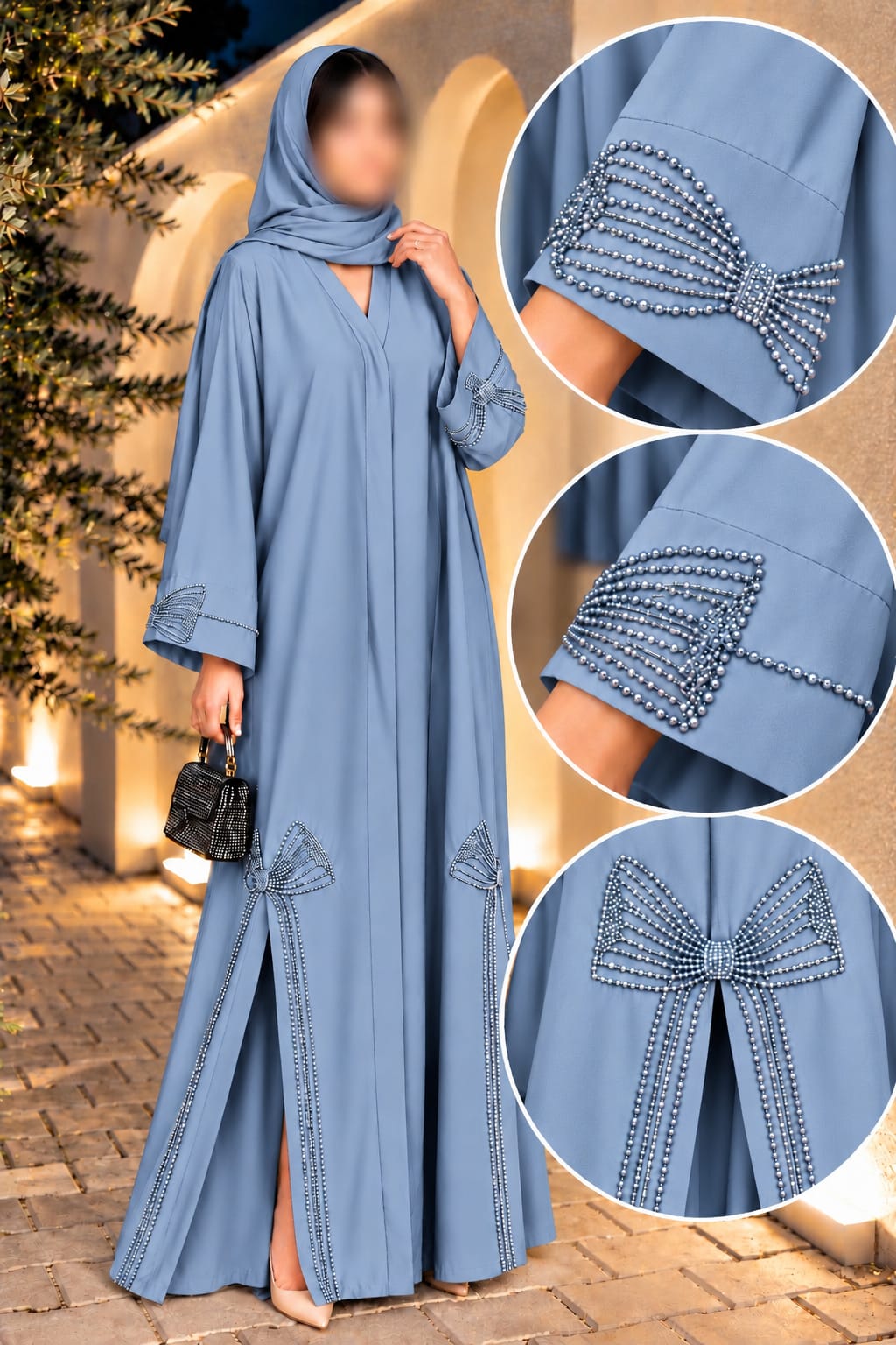 Haya Italian Bow Cutdana Embroidery Work | Abaya