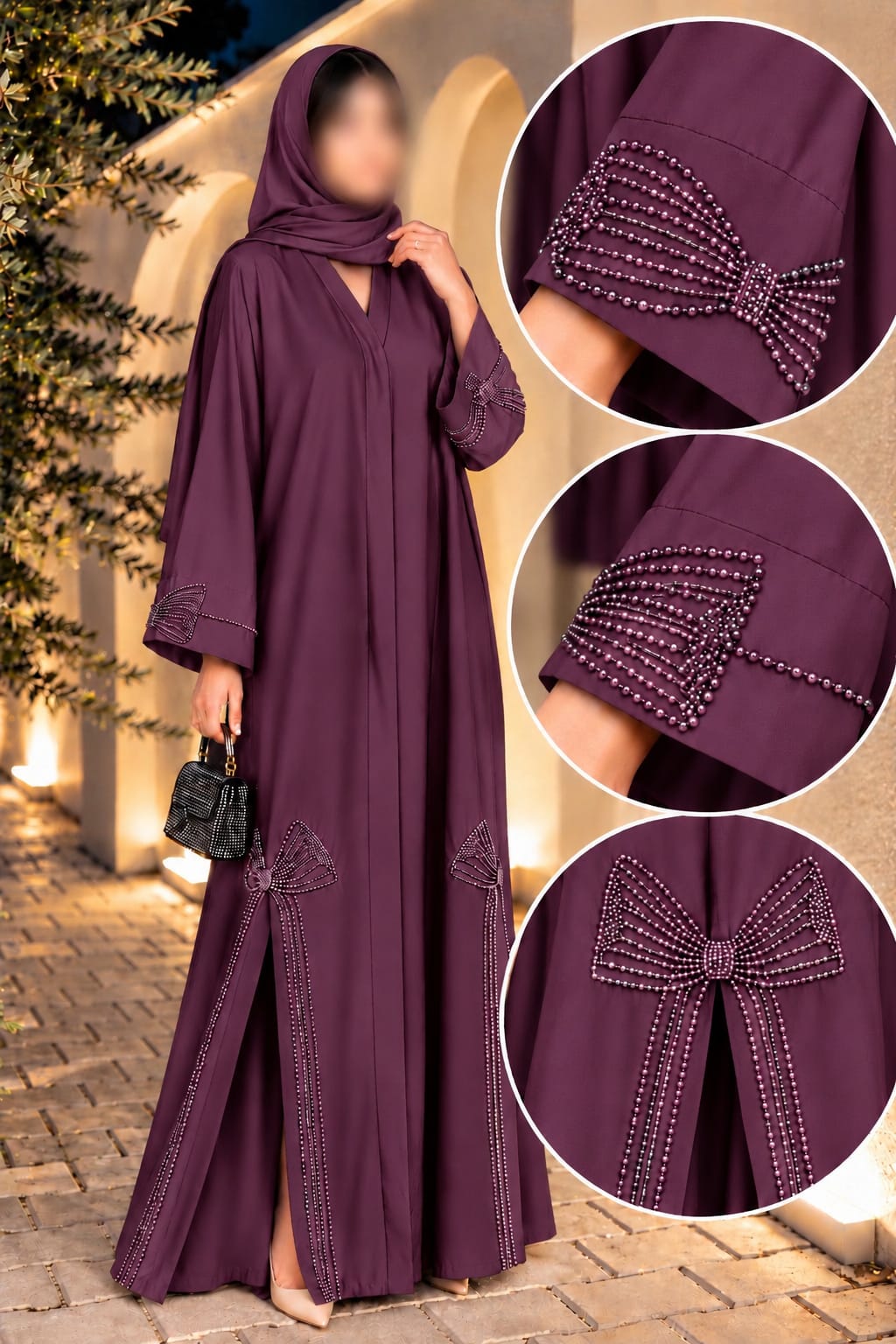 Haya Italian Bow Cutdana Embroidery Work | Abaya