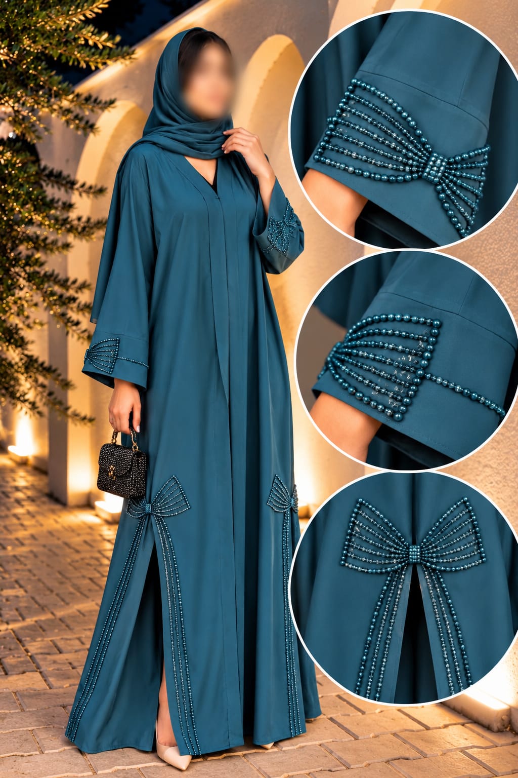 Haya Italian Bow Cutdana Embroidery Work | Abaya