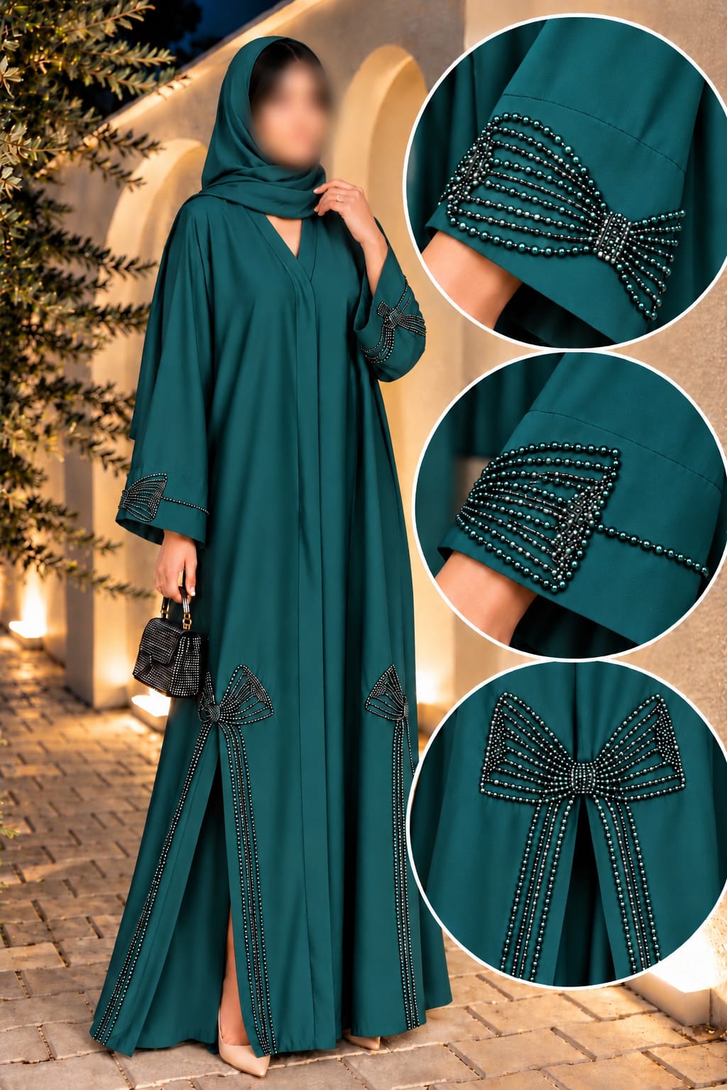 Haya Italian Bow Cutdana Embroidery Work | Abaya