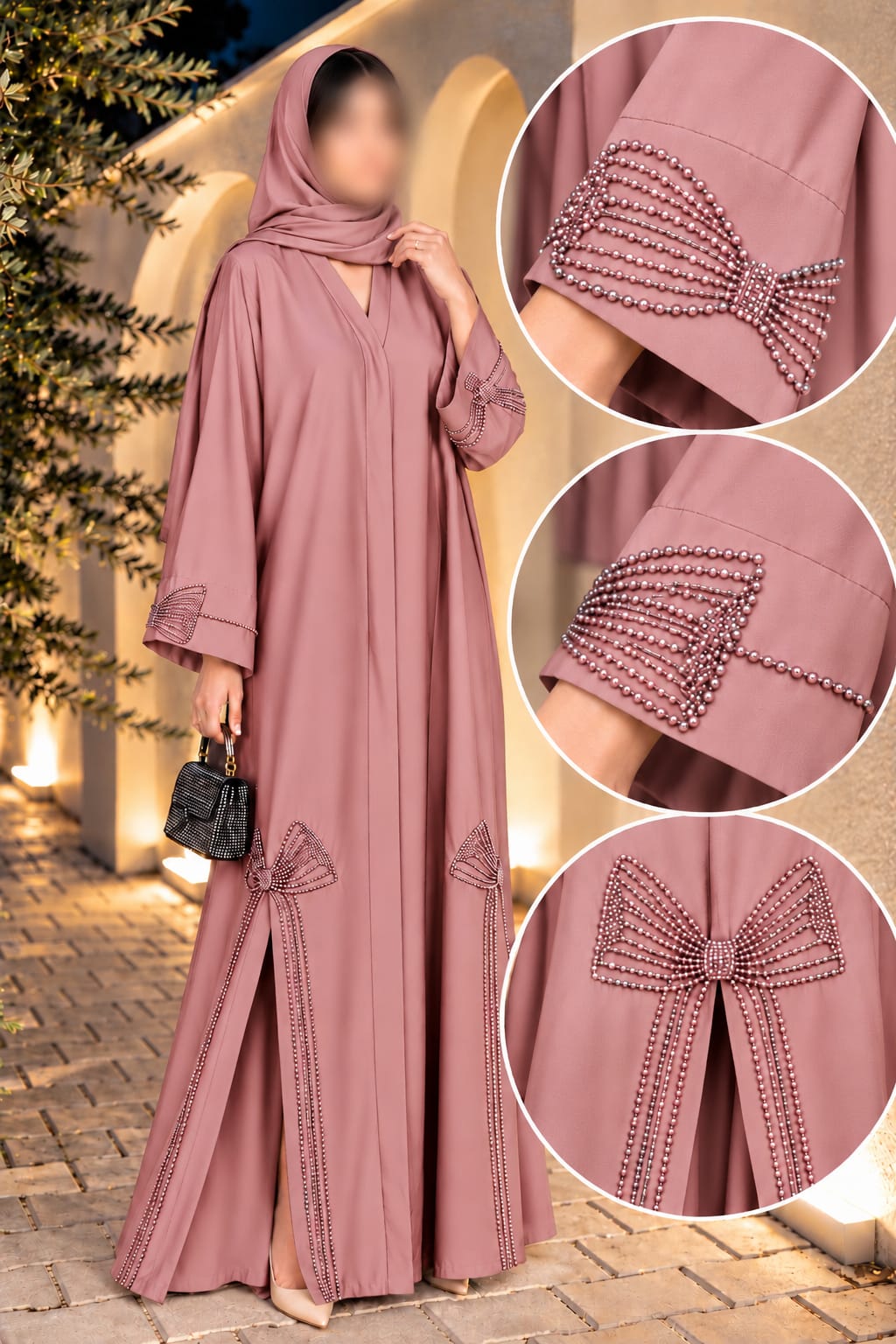 Haya Italian Bow Cutdana Embroidery Work | Abaya