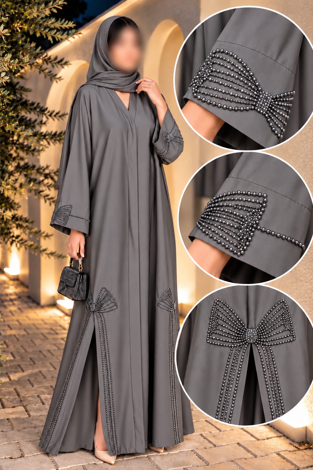 Haya Italian Bow Cutdana Embroidery Work | Abaya