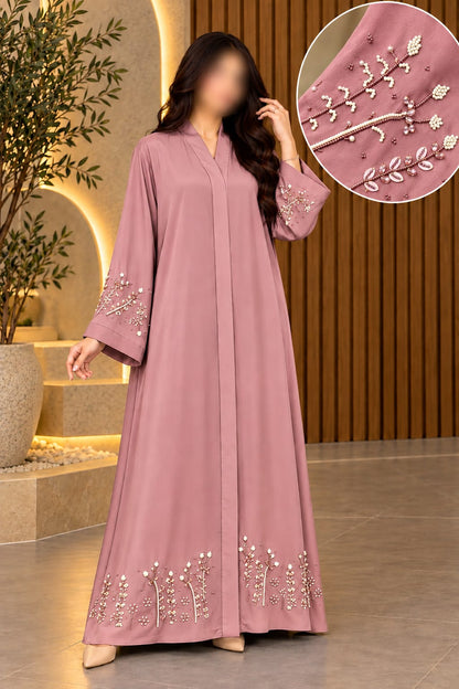 SAFA ABAYA DAMAN SLEVEES MOONSTONE & PEARL WORK ABAYA | ABDANIS