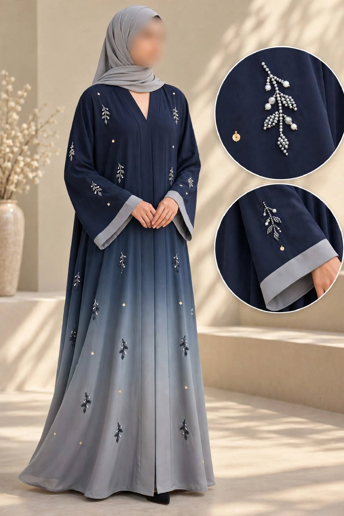Trending Ulti Booti Flowers Cutdana Work Ombre Abaya | Abdanis