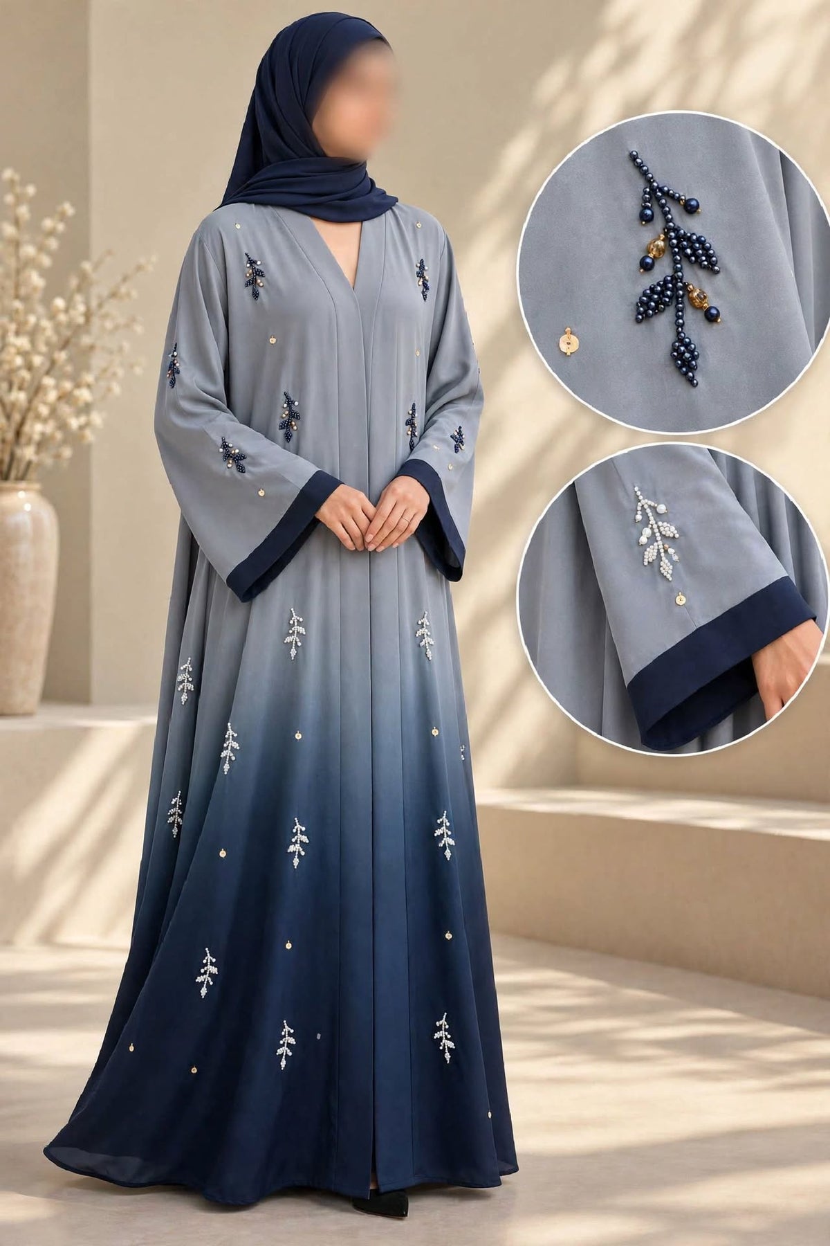 Trending Ulti Booti Flowers Cutdana Work Ombre Abaya | Abdanis