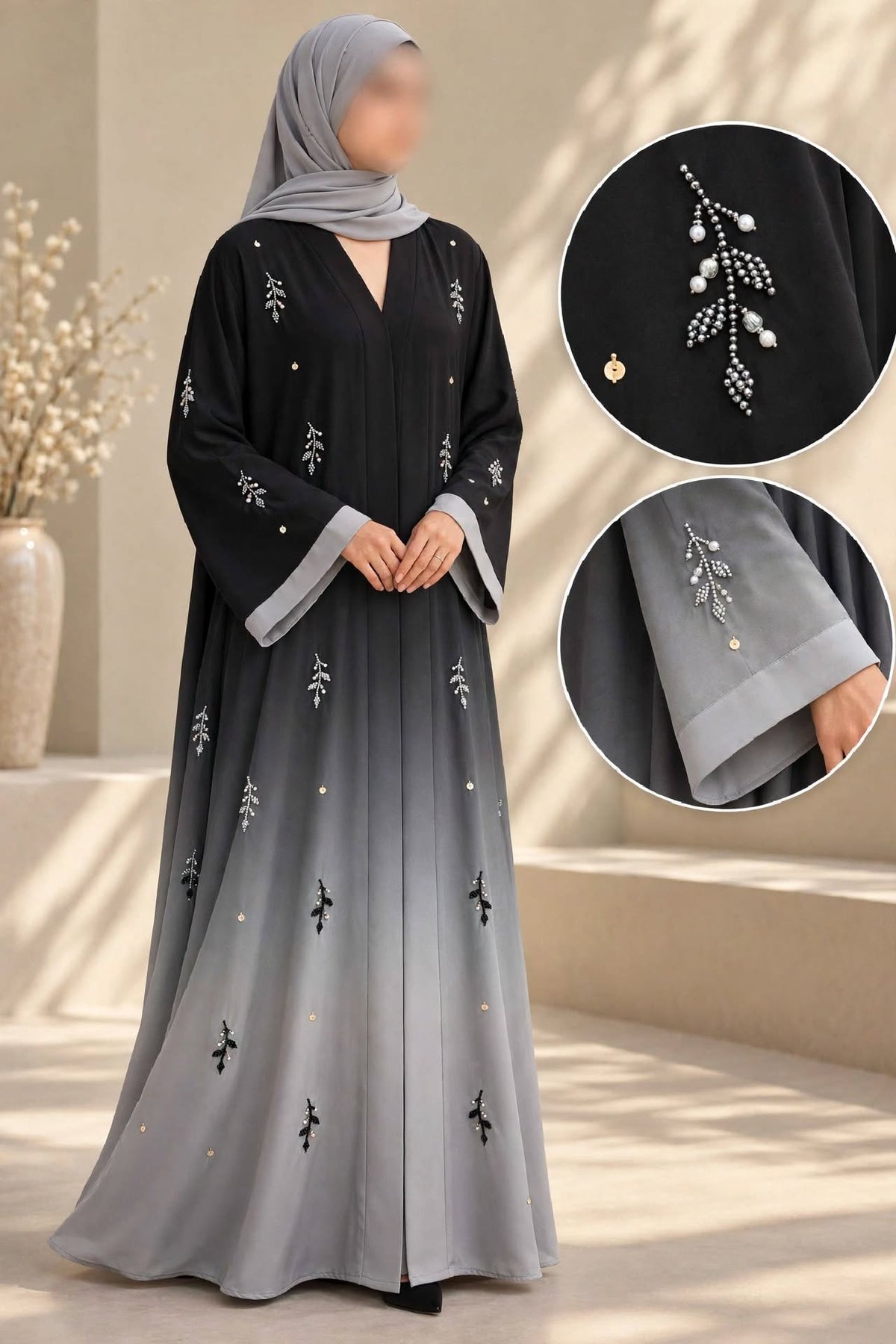 Trending Ulti Booti Flowers Cutdana Work Ombre Abaya | Abdanis