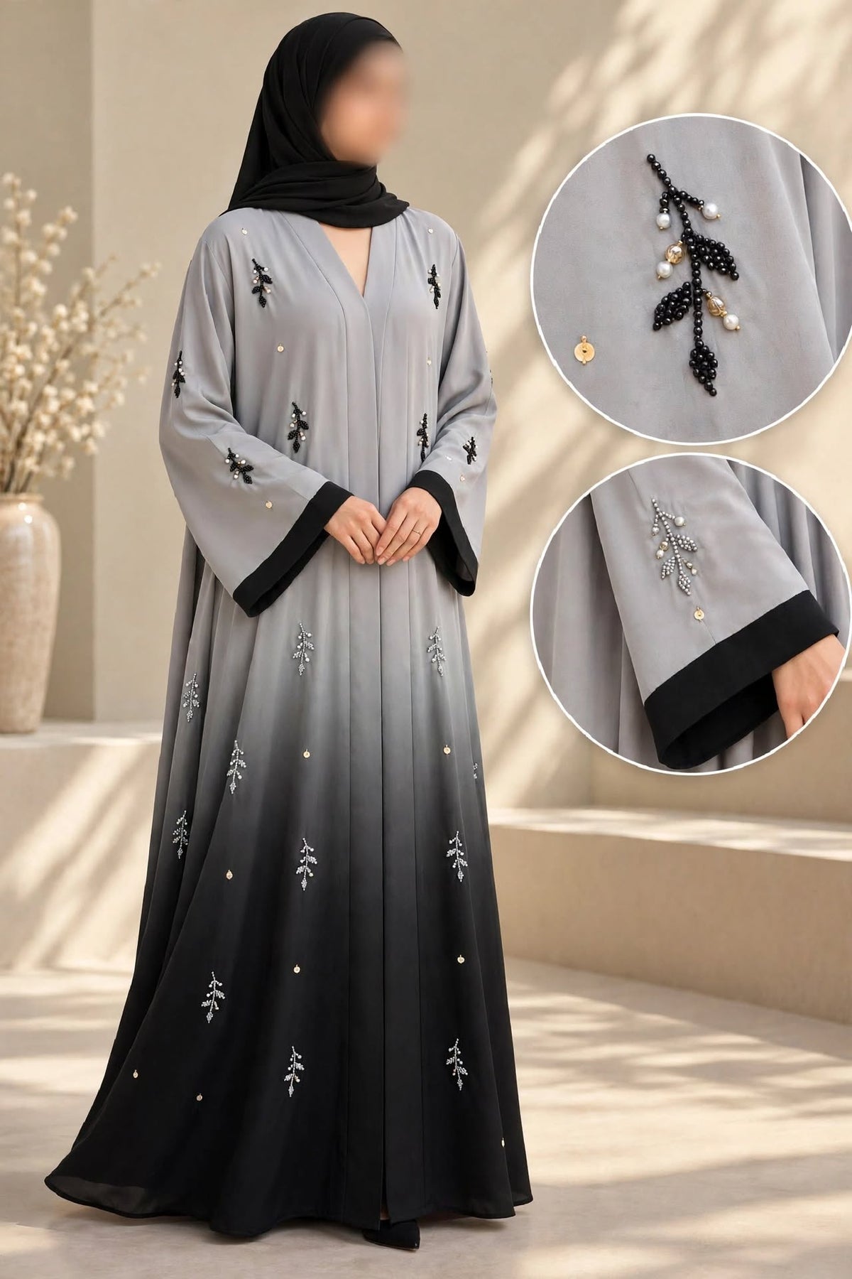 Trending Ulti Booti Flowers Cutdana Work Ombre Abaya | Abdanis